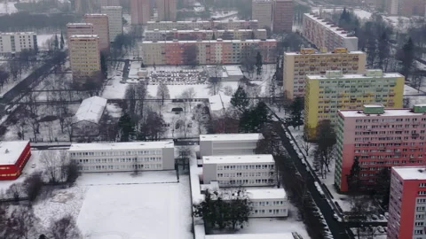 Drone Slide Over Snow Covered Poruba Housing Estate Stock Footage 330984902