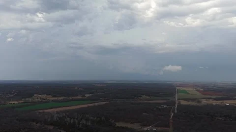 Drone Slide Toward Thunderstorm Rain Shaft Over Oklahoma Farmland Stock Footage 330492711