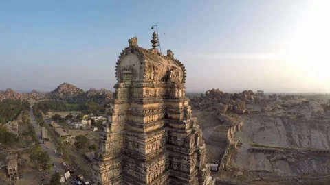 Drone slow flyby of Virupaksha temple in Hampi, Karnataka, India. Stock Footage 330773717