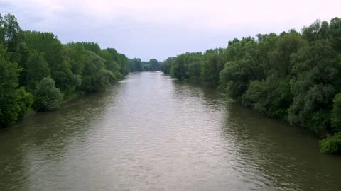 Drone Slow Mo Of Steady River Flow Stock Footage 132341889