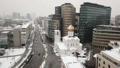 Drone slowly flies over the temple on Tverskaya Zastava Video stock 170243908