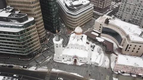 Drone slowly flies over the temple on Tverskaya Zastava Video stock 170244425