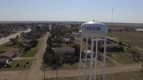 Drone Small Town Water Tower Reveal Stock Footage 91396218