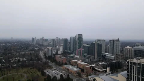 Drone Soars in Front of Tall Buildings, Capturing Beautiful Views Stock Footage 295744539
