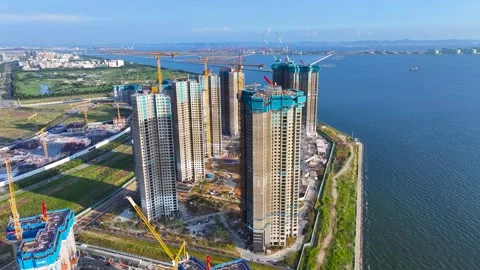 Drone at Songdo Xi Crystal Ocean new construction site in Incheon, Korea.02 Vídeo Stock 249856416