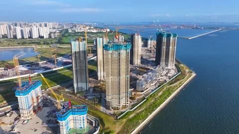 Drone at Songdo Xi Crystal Ocean new construction site in Incheon, Korea.04 Vídeo Stock 249856426