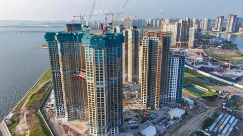 Drone at Songdo Xi Crystal Ocean new construction site in Incheon, Korea.06 Stock-Footage 249856486
