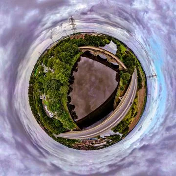Drone Sphere of the old bridge at Ferrybridge in Yorkshire Stock Photos