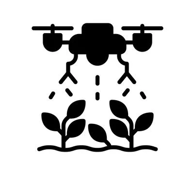 Drone Spraying Liquid Over Green Plants in Agriculture Field Design Ilustração Stock