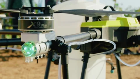 Drone Spraying over Grapevine Field Industrialization Technology Agriculture Stock-Footage 163291632