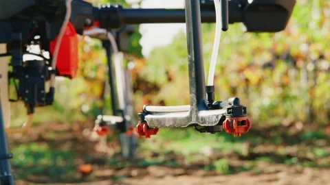 Drone Spraying over Grapevine Field Industrialization Technology Agriculture Stockbeeldmateriaal 163292417