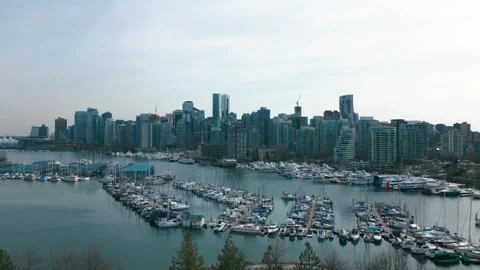 Drone From Stanley Park Overlooking Marina and Downtown Vancouver, BC Stock Footage 293862507