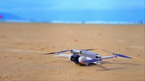 Drone starting flight on the beach. Stock Footage 241974873