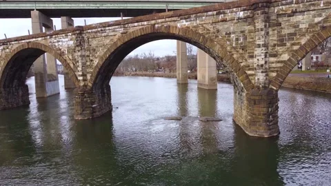 Drone Static View of Bridge Over Schuylkill River in Philadelphia Video stock 146707537
