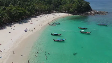 Drone Straight Flyover Freedom Beach Phuket Full Bay View Vídeos de archivo 332512891