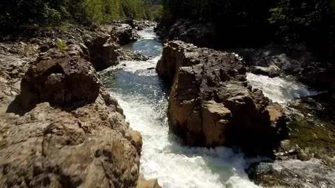 Drone stream mountain river Canyon colorful rock Russian wildness central Europe Stock Footage 98831411