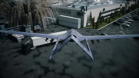 Drone Strike on Data Center,AI Backlash and Anti-AI Concept. Stock Footage 336345317
