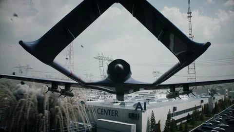 Drone Strike on Data Center,AI Backlash and Anti-AI Concept. Stock Footage 336345318