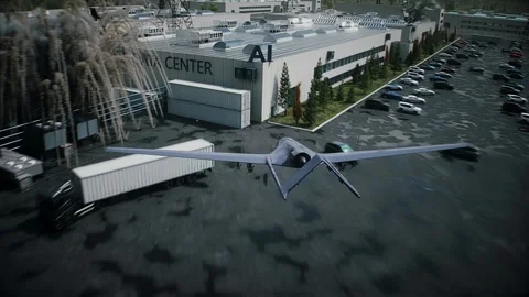 Drone Strike on Data Center,AI Backlash and Anti-AI Concept. Video stock 336345330