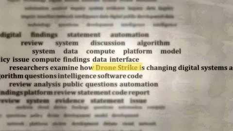 Drone strike technology research headlines animation 스톡 동영상 347429949