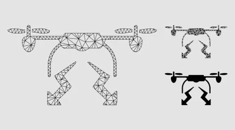 Drone Strike Vector Mesh 2D Model and Triangle Mosaic Icon Stockillustratie
