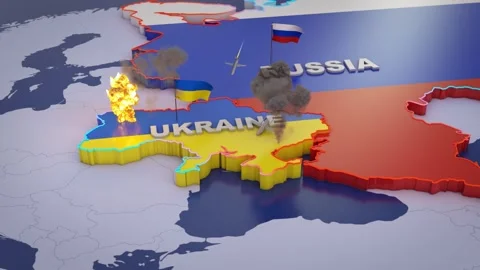 Drone strikes on Ukraine territory map 3D illustration concept Stock Footage 345817299