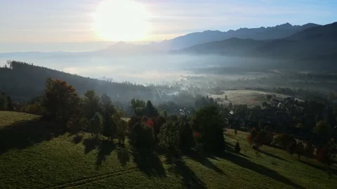 Drone sunrise in mountains Stock Footage 163426767