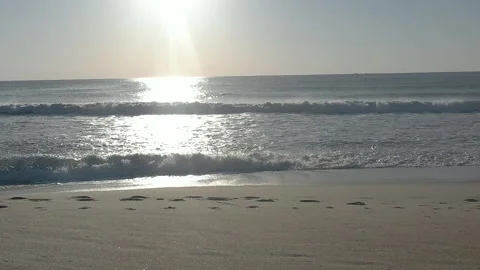 Drone sunrise ocean beach waves2  120fps Stock Footage 151540831