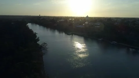 Drone Sunrise Over Mighty Murray River Renmark South Australia Stock Footage 326051723