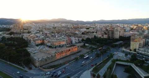 Drone - Sunset, Castle, City View Stock Footage 91706178