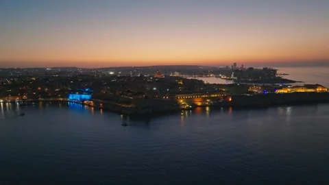 Drone sunset evening view of Valletta city, Maltese island Stock Footage 279386405
