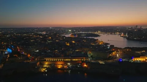 Drone sunset evening view of Valletta city, Malta island Stock Footage 279386440