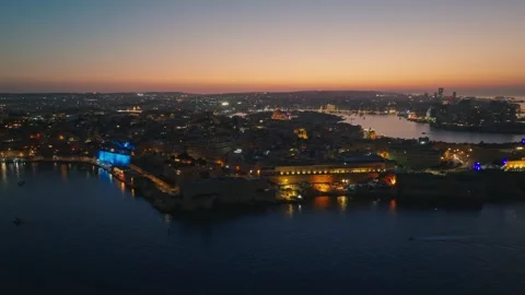 Drone sunset evening view of Valletta city, Malta Stock Footage 279386448
