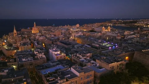 Drone sunset evening view of Valletta - capital of Maltese island Stock Footage 293357245