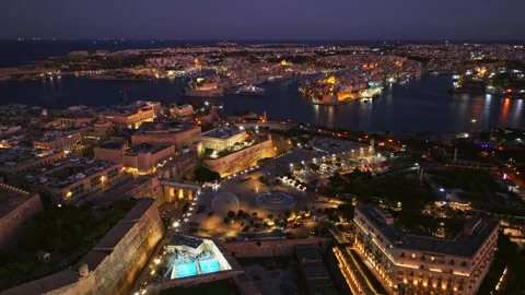 Drone sunset evening view of Valletta and three cities. Maltese island Stock Footage 293357258