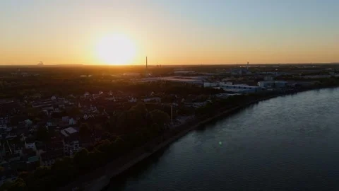 Drone Sunset Flight Over Industrial Area and Rhine River in Cologne Niehl Nord 스톡 동영상 312526548