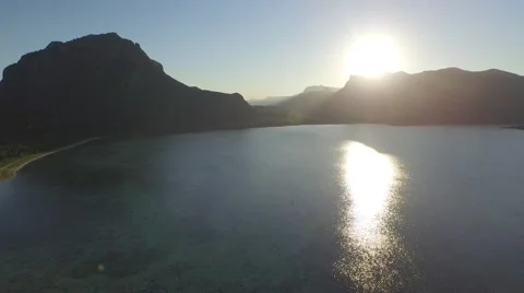 DRONE SUNSET OVER LE MORNE IN MAURITIUS 4K Stock Footage 53616142