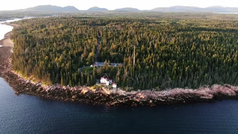 Drone, Sunset over a light house in Maine. Stock Footage
