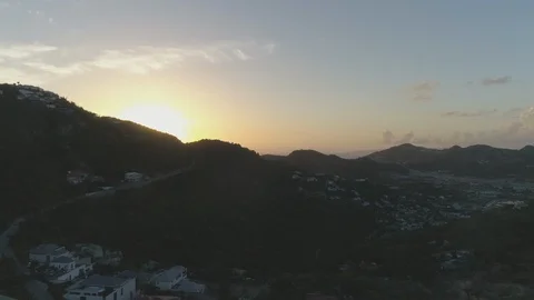 Drone Sunset over Saint Barthelemy Stock Footage 105852678