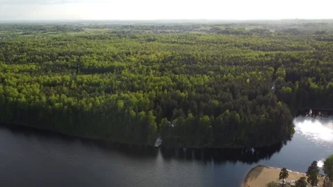Drone Sunset Reflection in the Forest Lake Stock Footage 133127137
