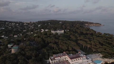 Drone sunset scene at Cap d'Antibes Video stock 201484550
