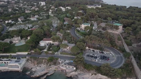 Drone sunset scene at Cap d'Antibes Video stock 201488648