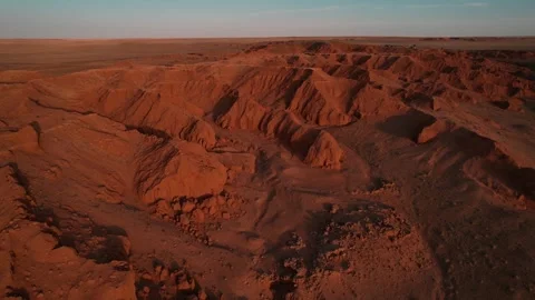 Drone Sunset Scene At Flaming Cliffs, Mongolia Gobi Desert 스톡 동영상 332611000