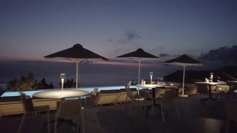 Drone Sunset shot over Boutique hotel and infinity pool Vídeos de archivo 199100265