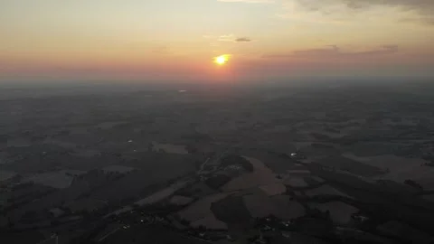 Drone sunset shot over vast French fields Video stock 331710453
