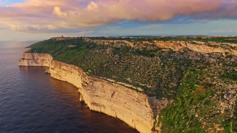 Drone sunset view of cliffs, countryside, rocks, hills. Mediterranean sea Vídeo Stock 324800794