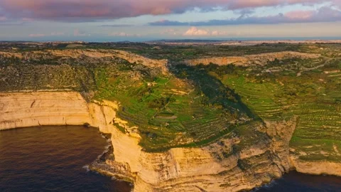 Drone sunset view of cliffs, countryside. Mediterranean sea, Malta island Stock Footage 324800830