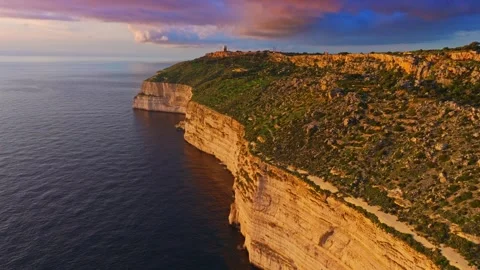 Drone sunset view of cliffs, countryside. Mediterranean sea, Malta Stock Footage 324800993