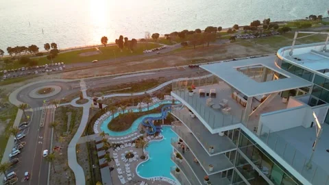Drone Sunset View Luxury Waterfront Hotel San Diego Bay 스톡 동영상 329588537