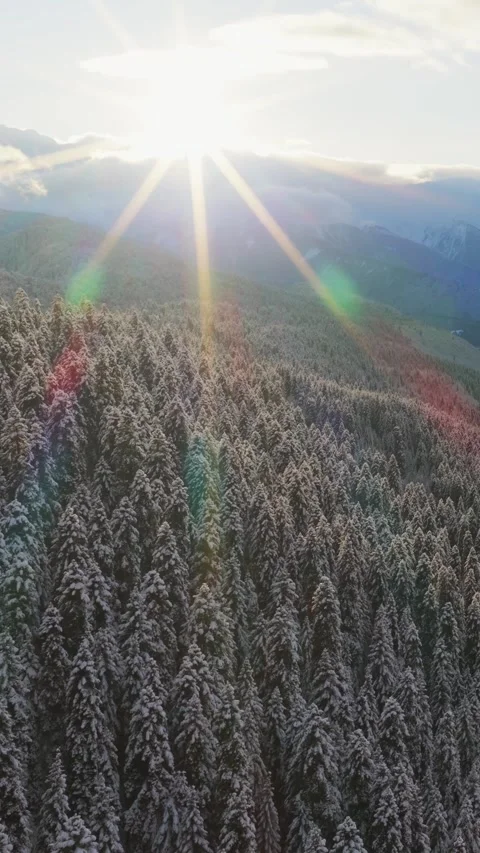 Drone sunset view over Mestia Svaneti valley snow covered forests villages .. Stock Footage 328467086